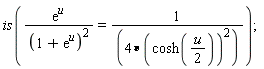 is(exp(u)/(1+exp(u))^2 = 1/(4*cosh((1/2)*u)^2))