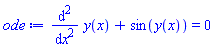 diff(diff(y(x), x), x)+sin(y(x)) = 0