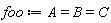 foo := `#mrow(mi("A"),mo("&equals;"),mi("B"),mo("&equals;"),mi("C"))`
