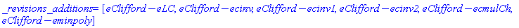 _revisions_additions = [eClifford:-eLC, eClifford:-ecinv, eClifford:-ecinv1, eClifford:-ecinv2, eClifford:-ecmulCh, eClifford:-eminpoly]