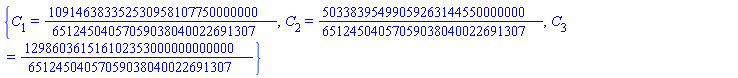 {C[1] = 109146383352530958107750000000/65124504057059038040022691307, C[2] = 50338395499059263144550000000/65124504057059038040022691307, C[3] = 129860361516102353000000000000/65124504057059038040022691307}