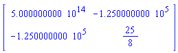 Matrix([[0.5000000000e15, -125000.0000], [-125000.0000, 25/8]])