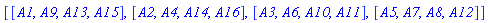 [[A1, A9, A13, A15], [A2, A4, A14, A16], [A3, A6, A10, A11], [A5, A7, A8, A12]]