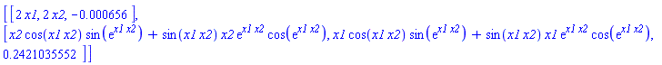 Matrix([[2*x1(s), 2*x2(s), -0.656e-3], [x2(s)*cos(x1(s)*x2(s))*sin(exp(x1(s)*x2(s)))+sin(x1(s)*x2(s))*x2(s)*exp(x1(s)*x2(s))*cos(exp(x1(s)*x2(s))), x1(s)*cos(x1(s)*x2(s))*sin(exp(x1(s)*x2(s)))+sin(x1(s)*x2(s))*x1(s)*exp(x1(s)*x2(s))*cos(exp(x1(s)*x2(s))), .2421035552]])