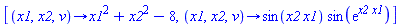 [proc (x1, x2, v) options operator, arrow; x1^2+x2^2-8 end proc, proc (x1, x2, v) options operator, arrow; sin(x2*x1)*sin(exp(x2*x1)) end proc]