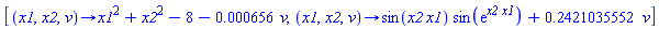 [proc (x1, x2, v) options operator, arrow; x1^2+x2^2-8-0.656e-3*v end proc, proc (x1, x2, v) options operator, arrow; sin(x2*x1)*sin(exp(x2*x1))+.2421035552*v end proc]