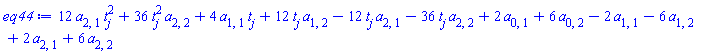 12*a[2, 1]*t[j]^2+36*a[2, 2]*t[j]^2+4*a[1, 1]*t[j]+12*a[1, 2]*t[j]-12*a[2, 1]*t[j]-36*a[2, 2]*t[j]+2*a[0, 1]+6*a[0, 2]-2*a[1, 1]-6*a[1, 2]+2*a[2, 1]+6*a[2, 2]