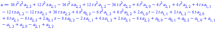 36*t^2*x^2*a[2, 2]+12*t^2*x*a[2, 1]-36*t^2*x*a[2, 2]+12*t*x^2*a[1, 2]-36*t*x^2*a[2, 2]+6*t^2*a[2, 0]-6*t^2*a[2, 1]+6*t^2*a[2, 2]+4*t*x*a[1, 1]-12*t*x*a[1, 2]-12*t*x*a[2, 1]+36*t*x*a[2, 2]+6*x^2*a[0, 2]-6*x^2*a[1, 2]+6*x^2*a[2, 2]+2*t*a[1, 0]-2*t*a[1, 1]+2*t*a[1, 2]-6*t*a[2, 0]+6*t*a[2, 1]-6*t*a[2, 2]+2*x*a[0, 1]-6*x*a[0, 2]-2*x*a[1, 1]+6*x*a[1, 2]+2*x*a[2, 1]-6*x*a[2, 2]+a[0, 0]-a[0, 1]+a[0, 2]-a[1, 0]+a[1, 1]-a[1, 2]+a[2, 0]-a[2, 1]+a[2, 2]