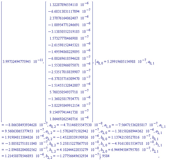 [HFloat(3.997324947759453e-11), Vector[column](%id = 18446744074406179894), [a[0, 0] = HFloat(5.299196051549875e-7), a[0, 1] = HFloat(-8.866384939346276e-7), a[0, 2] = HFloat(-4.711468555475301e-8), a[1, 0] = HFloat(-7.564715362858168e-7), a[1, 1] = HFloat(9.560630653774527e-7), a[1, 2] = HFloat(-1.5702487158294237e-7), a[2, 0] = HFloat(-1.3815026894436222e-6), a[2, 1] = HFloat(1.9198481338482627e-6), a[2, 2] = HFloat(-1.452203391909262e-6), b[0, 0] = HFloat(1.1374215052781622e-7), b[0, 1] = HFloat(-3.805827518118398e-7), b[0, 2] = HFloat(5.2581522706771015e-8), b[1, 0] = HFloat(-4.9161301553471795e-8), b[1, 1] = HFloat(-2.8948820400256225e-7), b[1, 2] = HFloat(4.1024442203327916e-8), b[2, 0] = HFloat(6.944945047957049e-7), b[2, 1] = HFloat(1.214588785468934e-6), b[2, 2] = HFloat(-1.2775664963293388e-7)], 9584]