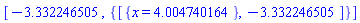 [-3.332246505, {[{x = 4.004740164}, -3.332246505]}]