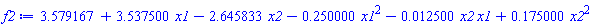 3.579167+3.537500*x1-2.645833*x2-.250000*x1^2-0.12500e-1*x2*x1+.175000*x2^2