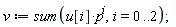 v := sum(u[i]*p^i, i = 0 .. 2)