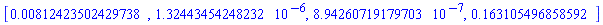 [HFloat(0.008124235024297377), HFloat(1.3244345424823223e-6), HFloat(8.942607191797026e-7), HFloat(0.16310549685859163)]