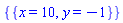 {{x = 10, y = -1}}
