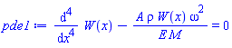 diff(diff(diff(diff(W(x), x), x), x), x)-A*rho*W(x)*omega^2/(E*M) = 0
