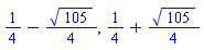 1/4-(1/4)*105^(1/2), 1/4+(1/4)*105^(1/2)