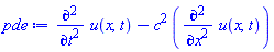 diff(diff(u(x, t), t), t)-c^2*(diff(diff(u(x, t), x), x))
