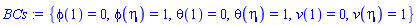 {phi(1) = 0, phi(eta) = 1, theta(1) = 0, theta(eta) = 1, v(1) = 0, v(eta) = 1}