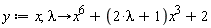 y := x, proc (lambda) options operator, arrow; x^6+(2*lambda+1)*x^3+2 end proc