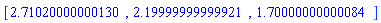 [HFloat(2.7102000000012962), HFloat(2.1999999999992075), HFloat(1.7000000000008373)]