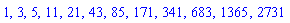 1, 3, 5, 11, 21, 43, 85, 171, 341, 683, 1365, 2731