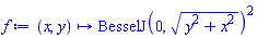 proc (x, y) options operator, arrow; BesselJ(0, sqrt(y^2+x^2))^2 end proc