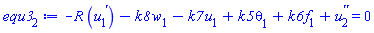 -R*(diff(u[1](x), x))-k8*w[1](x)-k7*u[1](x)+k5*theta[1](x)+k6*f[1](x)+diff(diff(u[2](x), x), x) = 0