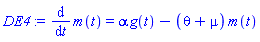 diff(m(t), t) = alpha*g(t)-(theta+mu)*m(t)