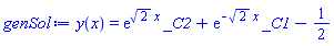 y(x) = exp(2^(1/2)*x)*_C2+exp(-2^(1/2)*x)*_C1-1/2