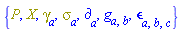 {P, X, Physics:-Dgamma[a], Physics:-Psigma[a], Physics:-d_[a], Physics:-g_[a, b], Physics:-LeviCivita[a, b, c]}
