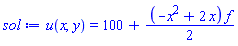 u(x, y) = 100+(1/2)*(-x^2+2*x)*f