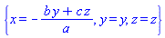 {x = -(b*y+c*z)/a, y = y, z = z}