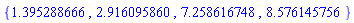 {1.395288666, 2.916095860, 7.258616748, 8.576145756}