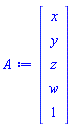Vector(5, {(1) = x, (2) = y, (3) = z, (4) = w, (5) = 1})