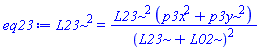 L23^2 = L23^2*(p3x^2+p3y^2)/(L23+L02)^2