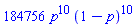 184756*p^10*(1-p)^10