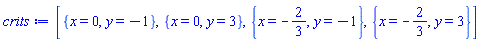 [{x = 0, y = -1}, {x = 0, y = 3}, {x = -2/3, y = -1}, {x = -2/3, y = 3}]
