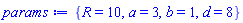 {R = 10, a = 3, b = 1, d = 8}