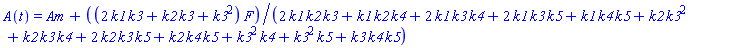 A(t) = Am+(2*k1*k3+k2*k3+k3^2)*F/(2*k1*k2*k3+k1*k2*k4+2*k1*k3*k4+2*k1*k3*k5+k1*k4*k5+k2*k3^2+k2*k3*k4+2*k2*k3*k5+k2*k4*k5+k3^2*k4+k3^2*k5+k3*k4*k5)