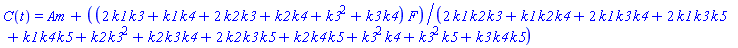 C(t) = Am+(2*k1*k3+k1*k4+2*k2*k3+k2*k4+k3^2+k3*k4)*F/(2*k1*k2*k3+k1*k2*k4+2*k1*k3*k4+2*k1*k3*k5+k1*k4*k5+k2*k3^2+k2*k3*k4+2*k2*k3*k5+k2*k4*k5+k3^2*k4+k3^2*k5+k3*k4*k5)
