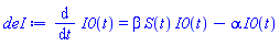 diff(I0(t), t) = beta*S(t)*I0(t)-alpha*I0(t)
