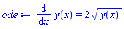 diff(y(x), x) = 2*y(x)^(1/2)