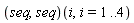 (seq, seq)(i, i = 1 .. 4)