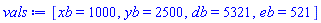 [xb = 1000, yb = 2500, db = 5321, eb = 521]