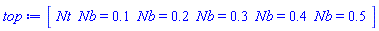 top := Vector[row](6, {(1) = Nt, (2) = Nb = .1, (3) = Nb = .2, (4) = Nb = .3, (5) = Nb = .4, (6) = Nb = .5})