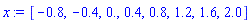 [-.8, -.4, 0., .4, .8, 1.2, 1.6, 2.0]