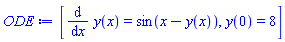 [diff(y(x), x) = sin(x-y(x)), y(0) = 8]