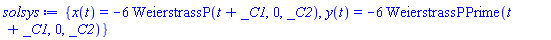 {x(t) = -6*WeierstrassP(t+_C1, 0, _C2), y(t) = -6*WeierstrassPPrime(t+_C1, 0, _C2)}
