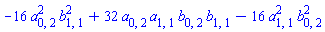 -16*a[0, 2]^2*b[1, 1]^2+32*a[0, 2]*a[1, 1]*b[0, 2]*b[1, 1]-16*a[1, 1]^2*b[0, 2]^2