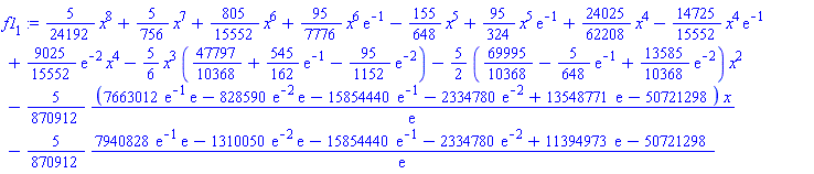 (5/24192)*x^8+(5/756)*x^7+(805/15552)*x^6+(95/7776)*x^6*exp(-1)-(155/648)*x^5+(95/324)*x^5*exp(-1)+(24025/62208)*x^4-(14725/15552)*x^4*exp(-1)+(9025/15552)*exp(-2)*x^4-(5/6)*x^3*(47797/10368+(545/162)*exp(-1)-(95/1152)*exp(-2))-(5/2)*(69995/10368-(5/648)*exp(-1)+(13585/10368)*exp(-2))*x^2-(5/870912)*(7663012*exp(-1)*exp(1)-828590*exp(-2)*exp(1)-15854440*exp(-1)-2334780*exp(-2)+13548771*exp(1)-50721298)*x/exp(1)-(5/870912)*(7940828*exp(-1)*exp(1)-1310050*exp(-2)*exp(1)-15854440*exp(-1)-2334780*exp(-2)+11394973*exp(1)-50721298)/exp(1)